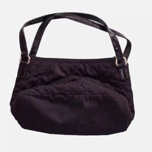 Talbots Handbag Purse Medium Black Quilted Fabric Zip Pockets Gold Hardware